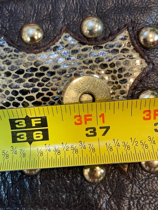 Treesje Brown Leather Waist Belt Metallic Snakeskin Detail Goldtone Studs main image 7